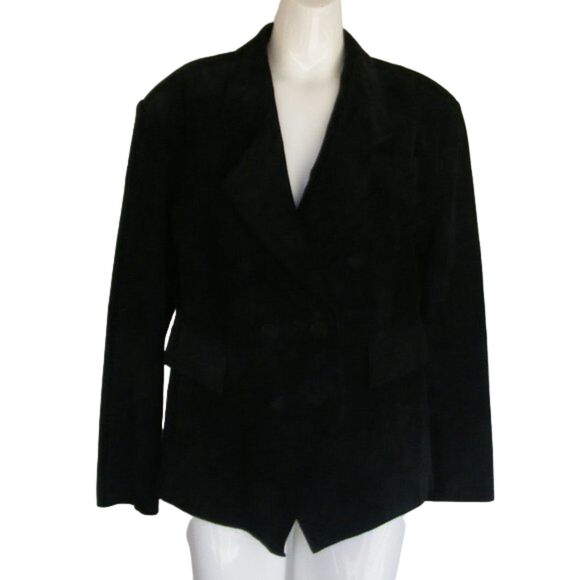 Black Suede Jacket, S, ELIZABETH, Double Breasted, Leather, VINTAGE - Picture 11 of 12